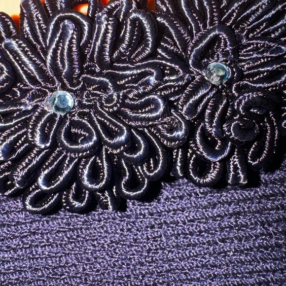 El Ana Vintage Women’s Navy Blue Plus Size 1X Beaded Blazer Snap Front Retro - Picture 12 of 12